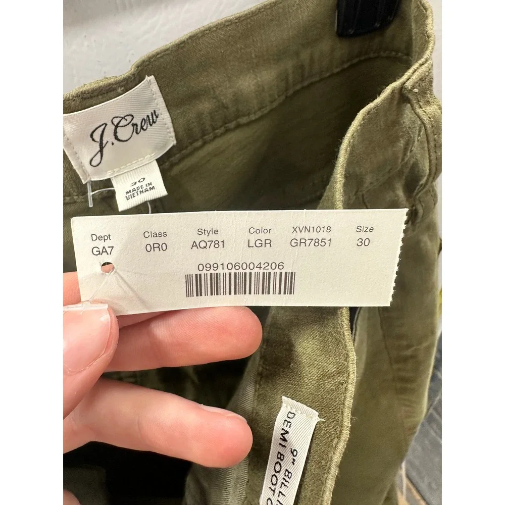 J.Crew Men's Sz 30 Billie Demi-Boot Crop Olive Green Earthy Utility Workwear